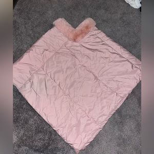BRAND NEW WITH TAGS - pink down pullover poncho with fur neckline